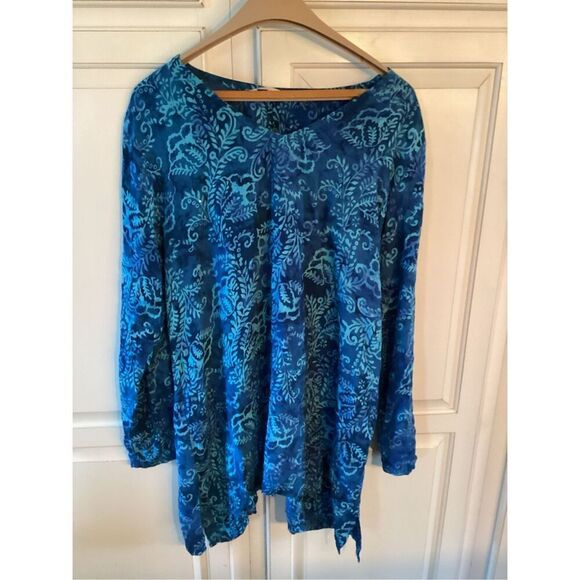 Soft Surroundings Tortuga Tunic Sz L V Neck Watery Blue Hues Boho - Picture 1 of 7